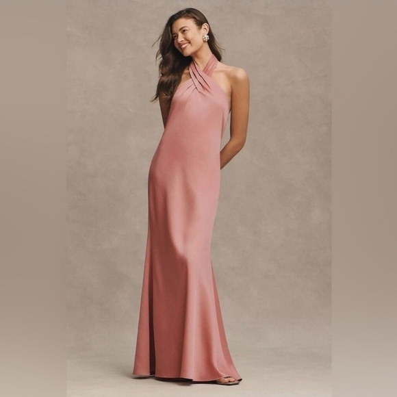 Anthropologie BHLDN Ruby Twist Front Halter Bridesmaid Dress Pink - Picture 1 of 11